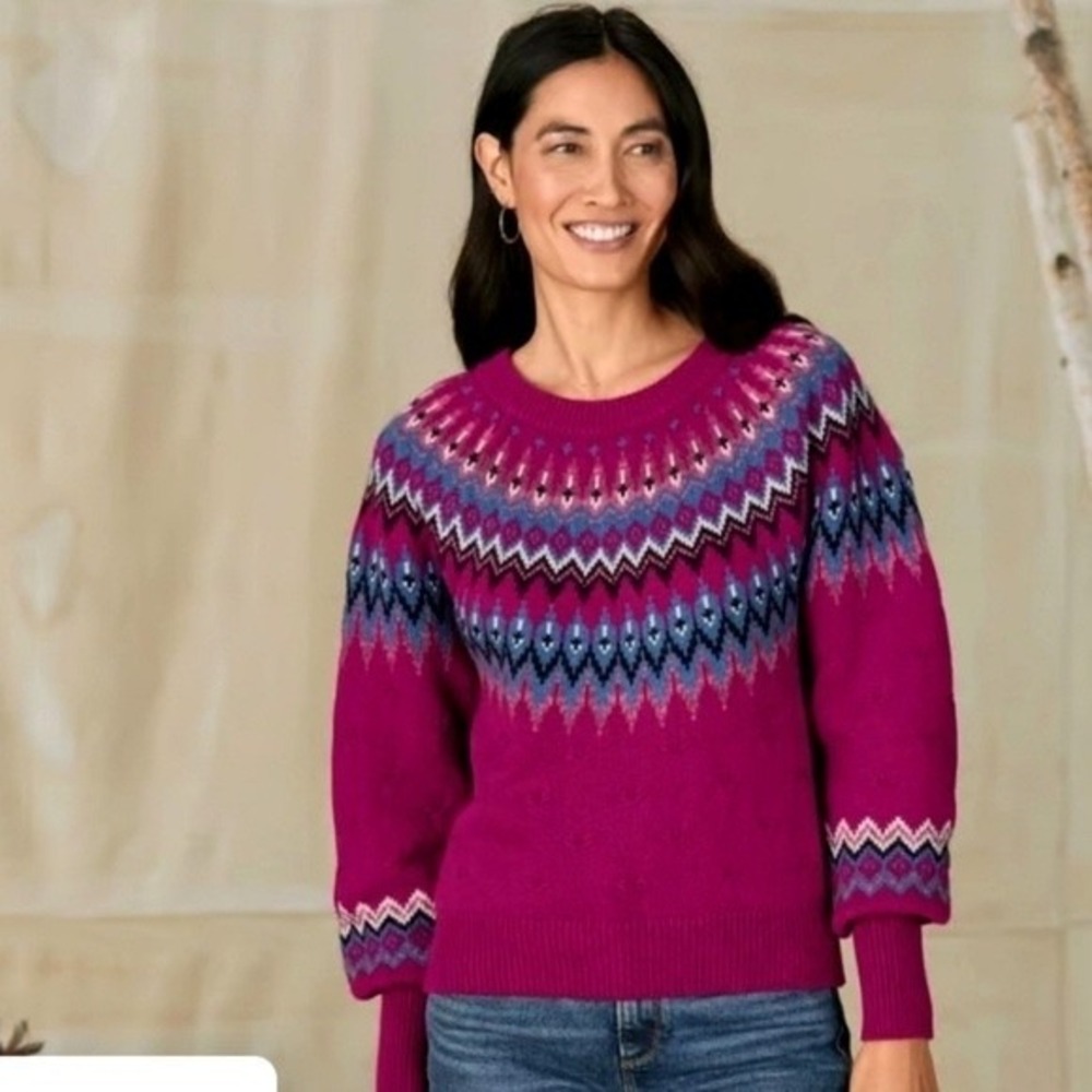 Sundance Women's‎ Eloise Fair Isle Wool Blend Sweater Magenta- Size Large